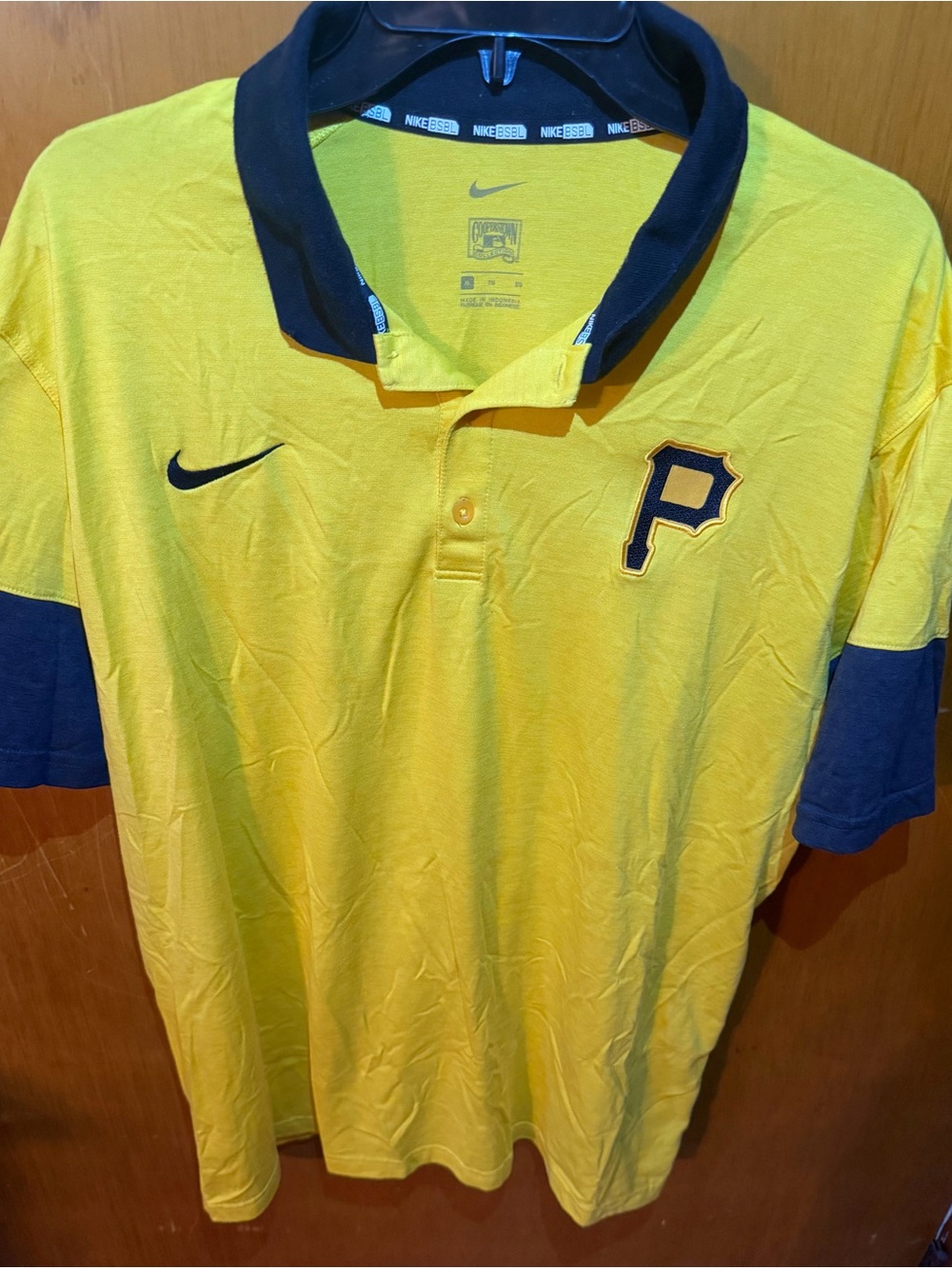 Nike Men’s Yellow Polo with black Collar & Sleeve Accents - Pittsburgh P Logo